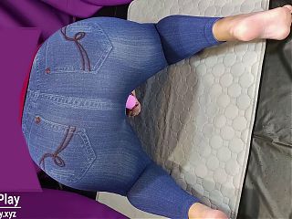 Big ass in jeans pissing with vibrator